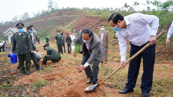 Lãnh đạo tỉnh và các đại biểu đã trồng cây tại khuôn viên Tượng đài Mẹ Việt Nam anh hùng, xã Tam Phú, TP.Tam Kỳ
